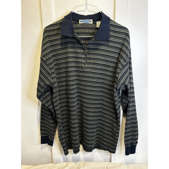 vintage 1980s Express 1/4 zip ribbed 100% cotton striped shirt mens Large soft! - Picture 1 of 6